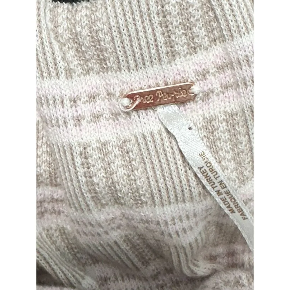 Free People Off Duty Striped‎ Off the Shoulder Midi Sweater Dress Tan Pink Large